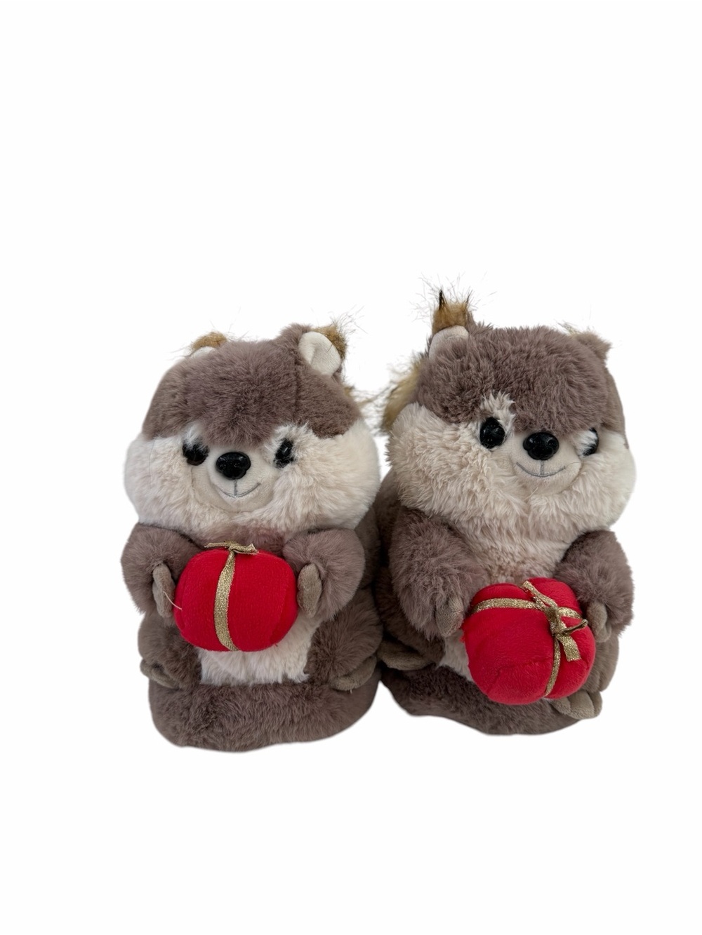 American Eagle Outfitters Plush Squirrel Slippers with Red Bow Accent